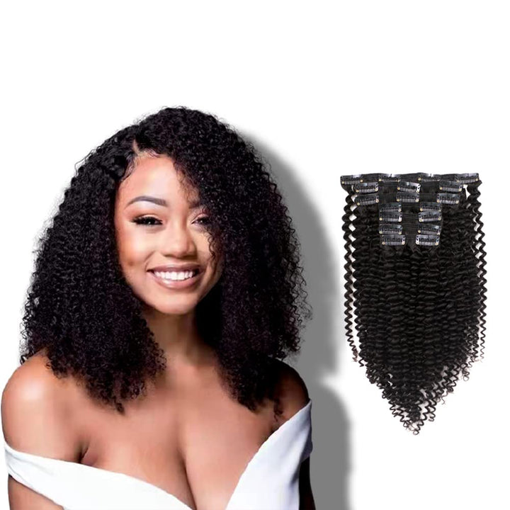 Vanalia 9A 3C 4A Kinkys Curly Clip Hair Extensions Double Wefted Natural Black 100% Remy Human Hair 120 Gram 7 Pieces 18 Clips for African American Black Women Kinky Curly 18 Inch