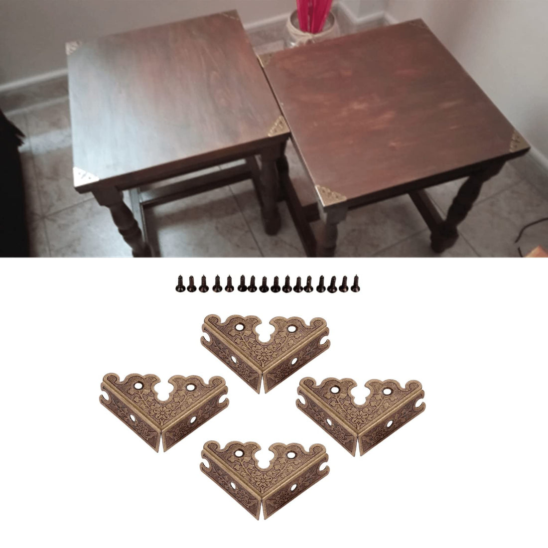 dophee 4Pcs Decorative Corner Protectors, Retro Style Edge Safety Guards Covers for Picture Frame Album Jewelry Box Gift Box Wooden Case Chest Tables Cabinet Furniture, 1.34x1.34-Antique Bronze