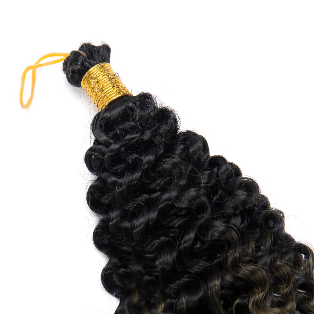 Afro Water Wave Crochet Hair Braids 14 Inch Ombre Marlybob Kinky Curly Synthetic Hair Bundles Extensions Jerry Curl Twist Hair Weave for Black Women 3 Bundles/Pack 2 Tones Black to Dark Blonde