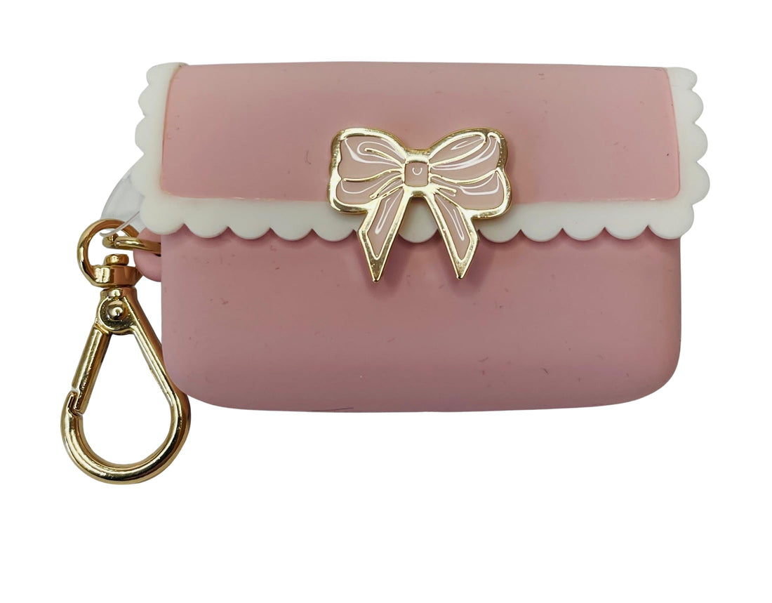 Bath and Body Works Sweetheart Song Pink Scalloped Bow Snap Case With Gold Accents Pocketbac Hand Sanitzer Holder