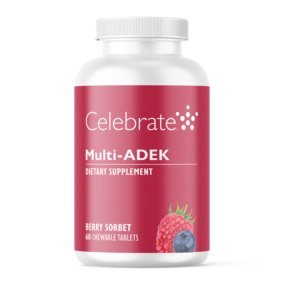Celebrate Vitamins Multi ADEK Chewables, Iron Free - Daily Bariatric Multivitamin, High Level of Vitamins A, D, E, K & B12 for Duodenal Switch Surgery Patients - Berry Sorbert (60 Tablets)