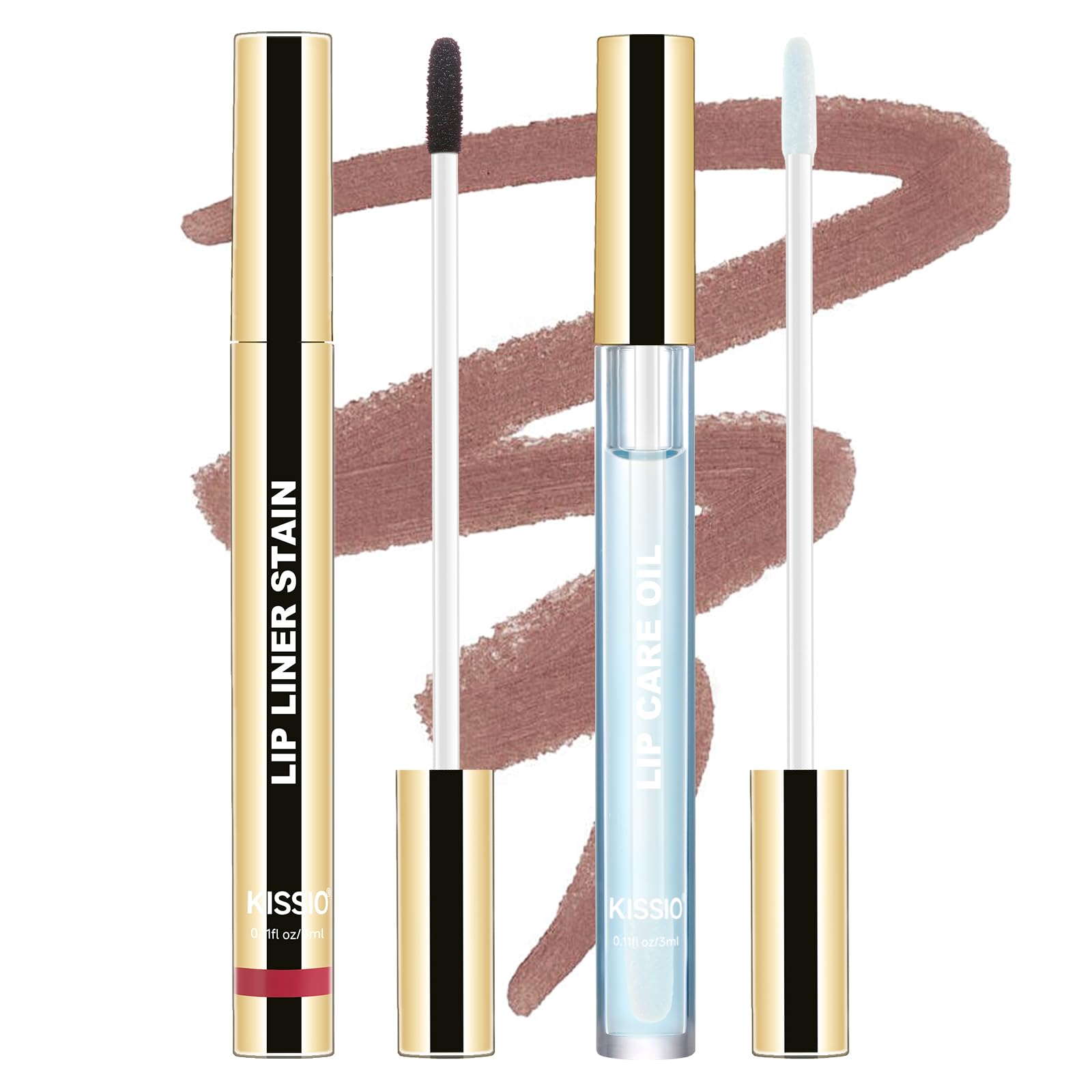 KISSIO Lip Stain Set,Peel Off Lip Liner Stain and Lip Care Oil,Transfer Proof,Long Lasting and Waterproof Lip Tint,Matte Finish,Lip Combo,05 Light brown