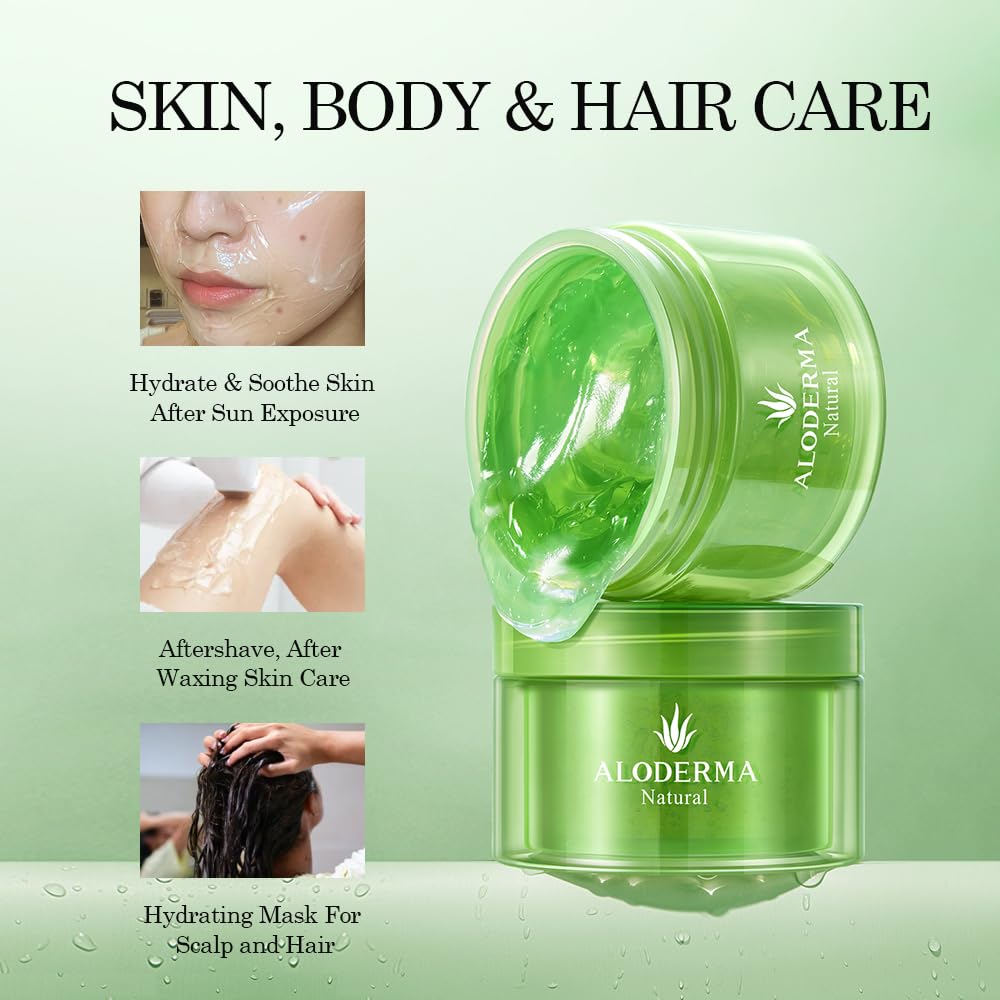 USDA Organic Aloe Vera Gel by Aloderma - 96% Pure Organic Aloe 7 oz; Made from fresh Aloe vera leaves, Not freeze-dried powder. (7 oz)