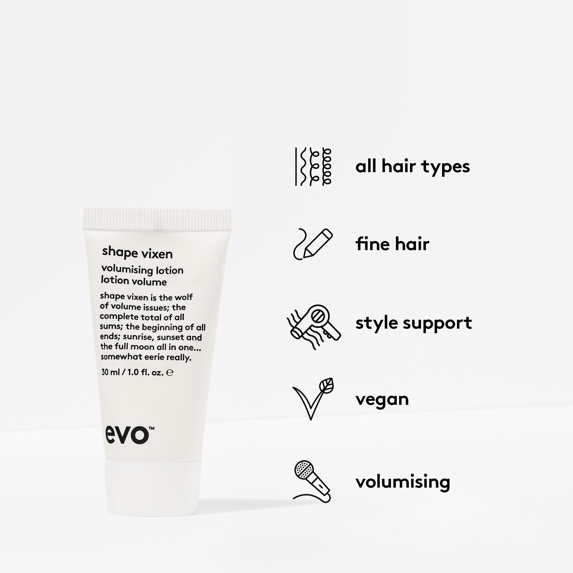 EVO Shape Vixen Volumizing Lotion - Professional Hair Styling Blow Dry Texture Mask for Fine Thin Straight Hair - Travel Size, 30ml / 1.01fl.oz