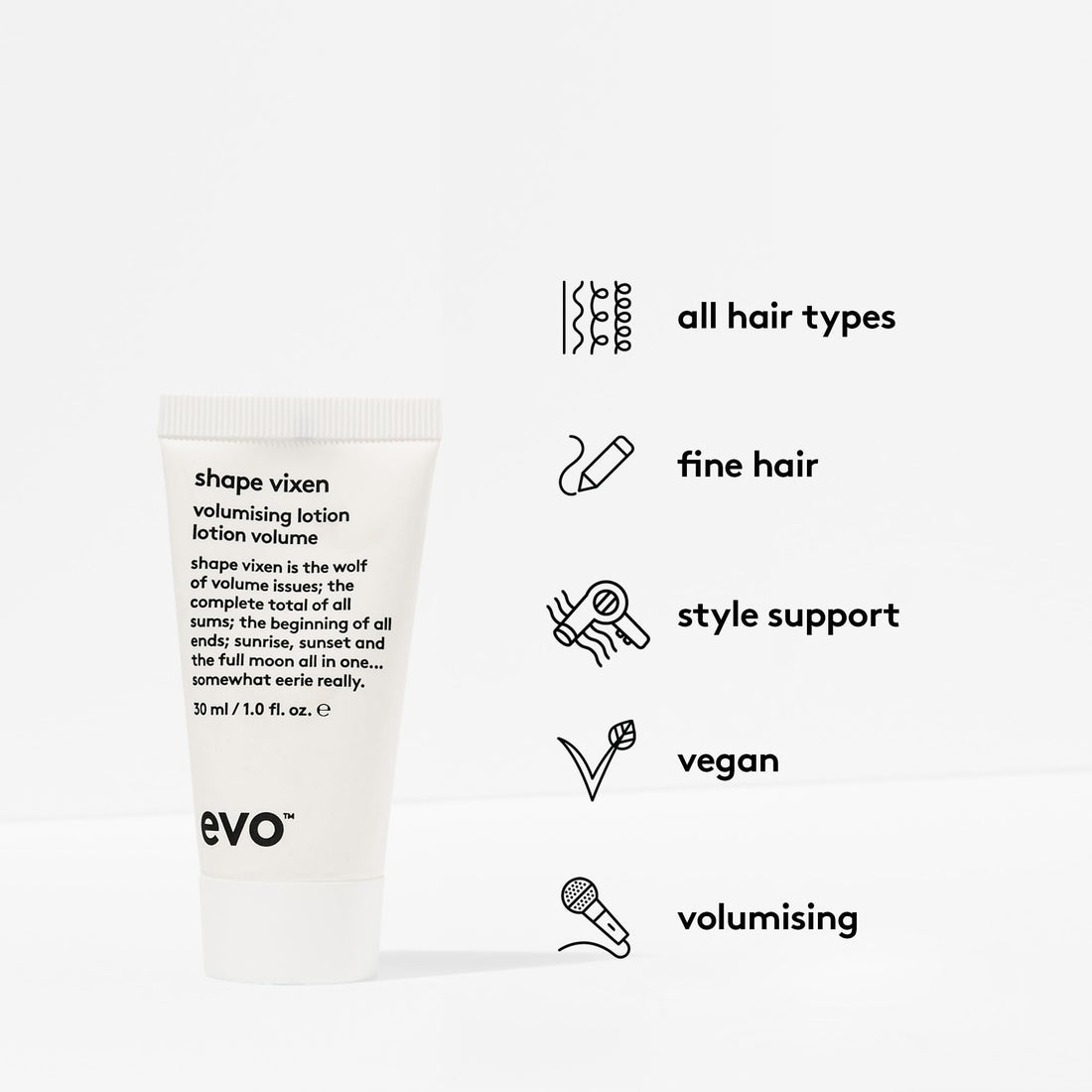 EVO Shape Vixen Volumizing Lotion - Professional Hair Styling Blow Dry Texture Mask for Fine Thin Straight Hair - Travel Size, 30ml / 1.01fl.oz