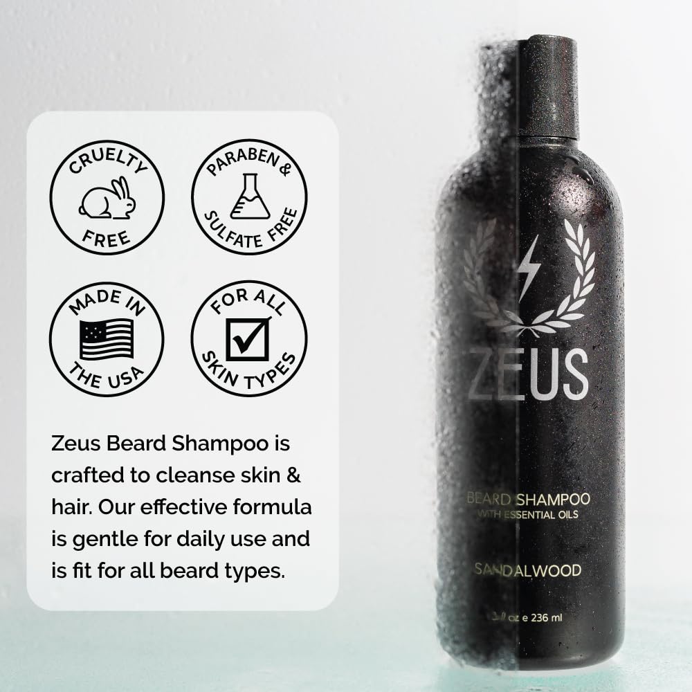 ZEUS Beard Shampoo and Wash for Men - 8oz - Beard Wash with Natural Ingredients (Scent: Vanilla Rum)