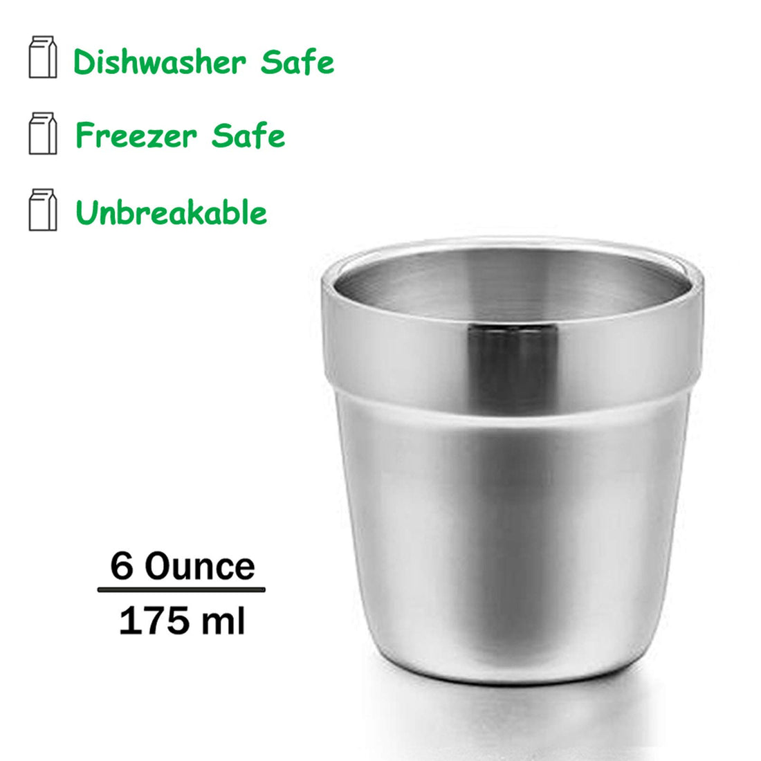 E-far Metal Cups for Kids Baby, 6 Ounce Stainless Steel Insulated Cups for Toddler Children, Training & Transition, Double Wall & Shatterproof, Mirror Polished & Dishwasher Safe - 2 Pack