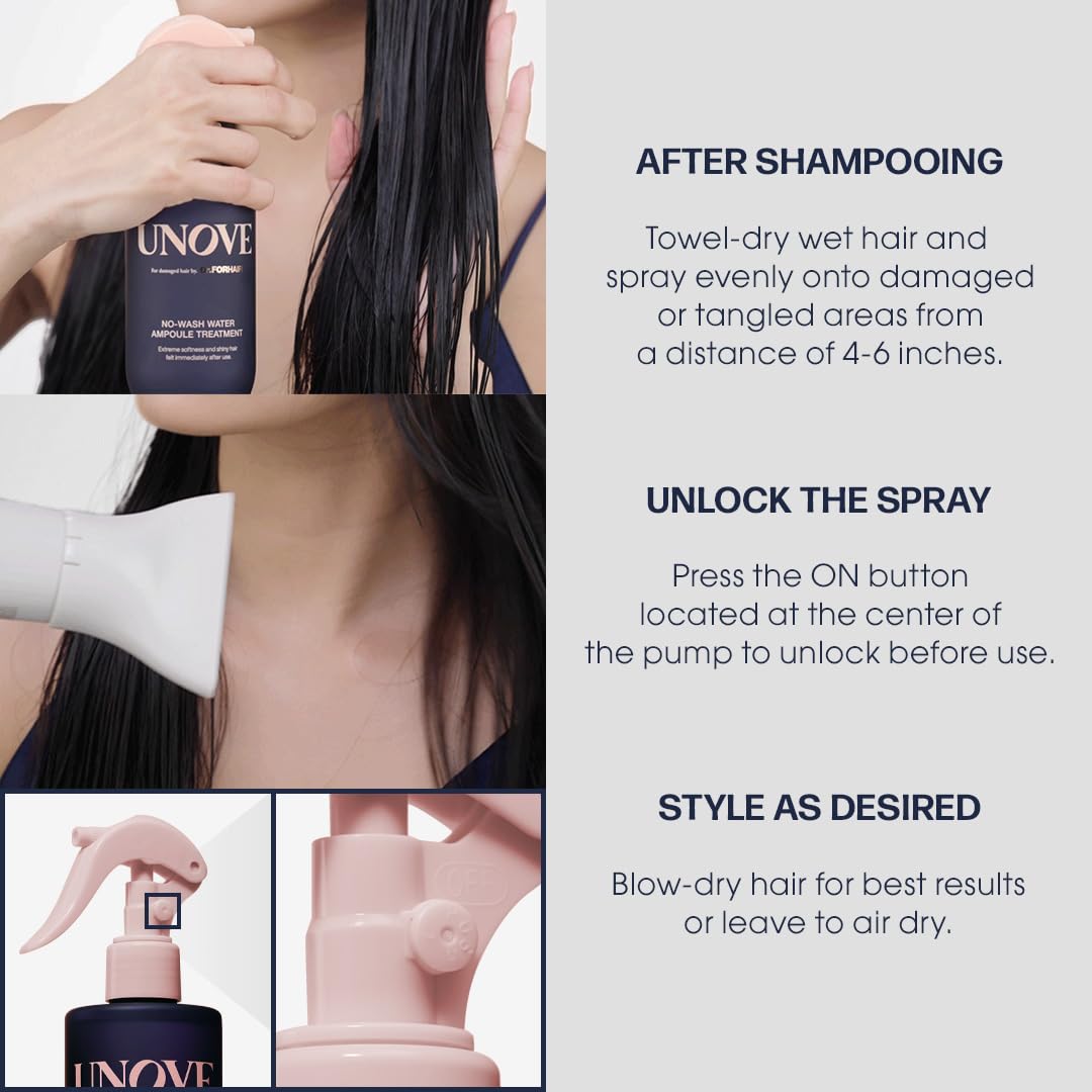UNOVE No-Wash Water Ampoule Treatment 200ml/6.8 fl.oz | Deep Hydration & Repair for Damaged Hair | Lightweight Leave-In Formula | Frizz Control | Smooth, Silky Finish | Quick Hair Care Solution