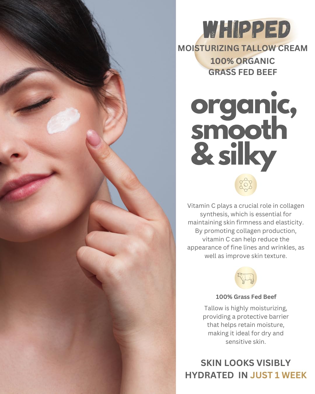 Euphoria Luxury Cosmetics Beef Tallow for Skin Care -100% Grass Fed- Whipped Moisturizer for Face and Body - 100% Natural Lotion for Sensitive Skin Vanilla Bean Latte - 4 FL. oz.