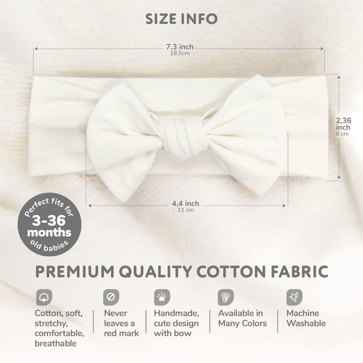 BABYGIZ Baby Girl Headbands-Infant,Toddler Cotton Handmade Hairbands with Bows Child Hair Accessories (White, Gray, Pink, Powder Pink)