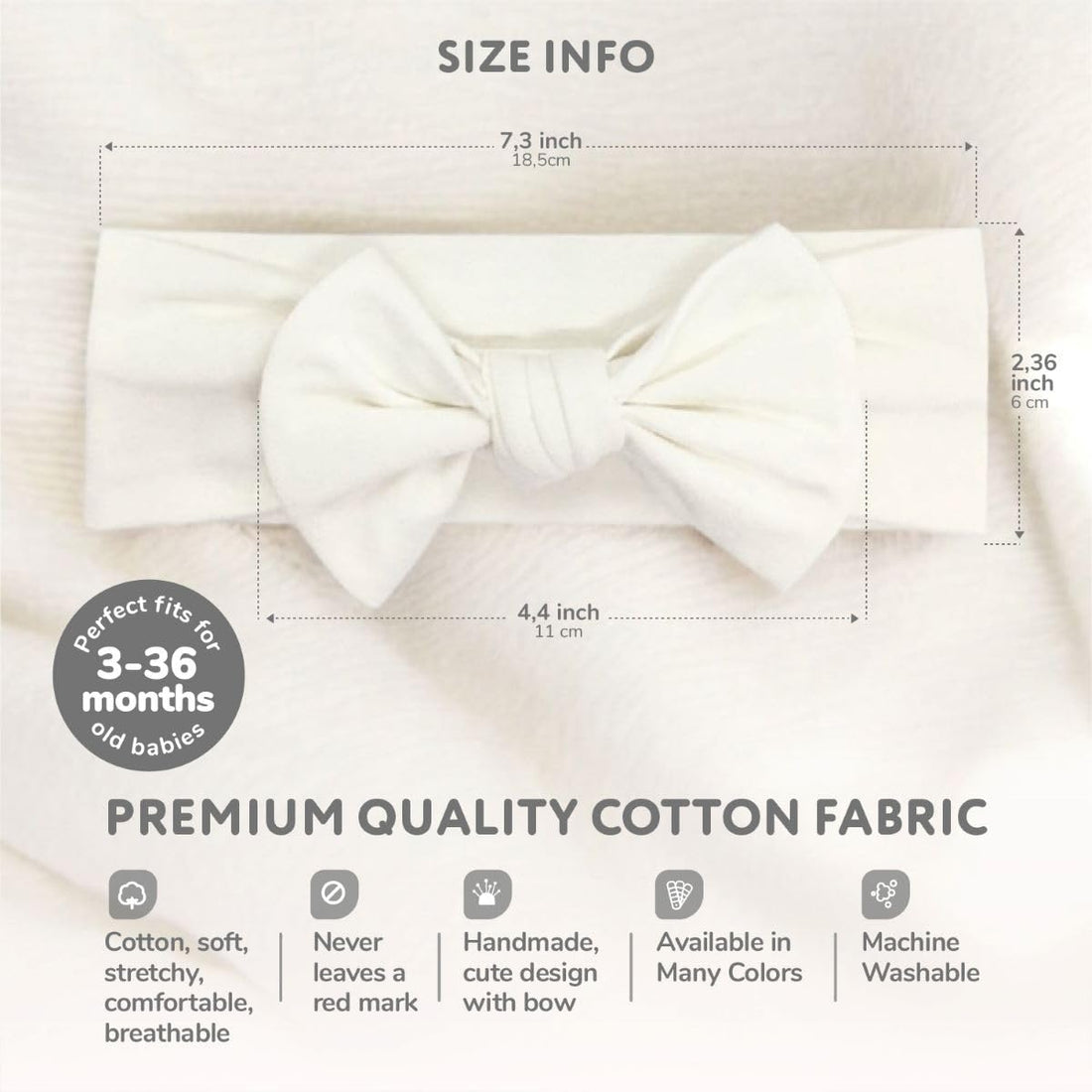 BABYGIZ Baby Girl Headbands-Infant,Toddler Cotton Handmade Hairbands with Bows Child Hair Accessories (White, Gray, Pink, Powder Pink)