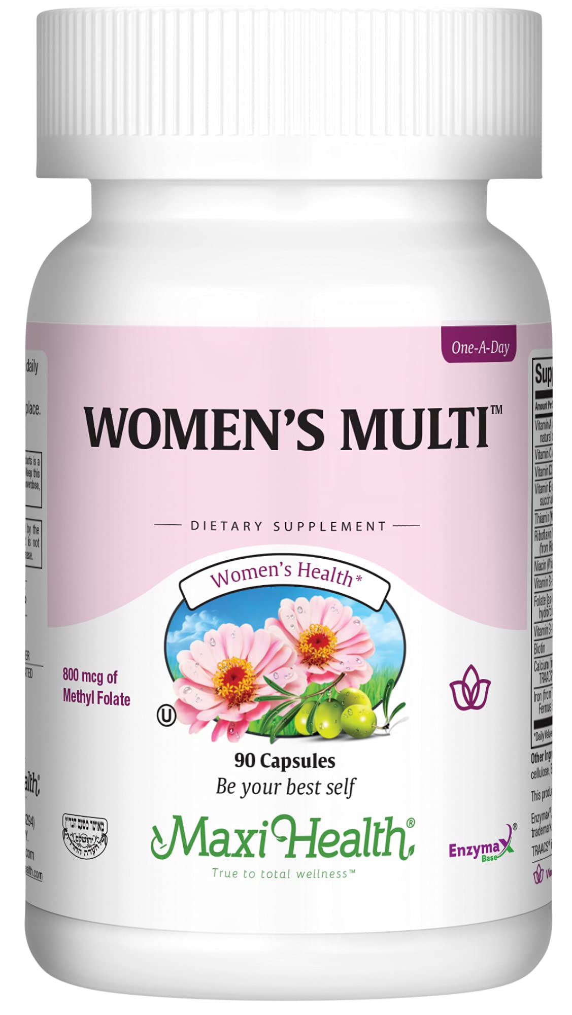 Maxi Health Women's Daily Multivitamin Biotin, Vitamins A B C D E, Calcium, Zinc, Lutein, Magnesium, Folate and More. Supports Gut Health for Women. Natural, Non-GMO, Gluten Free & Dairy Free Kosher