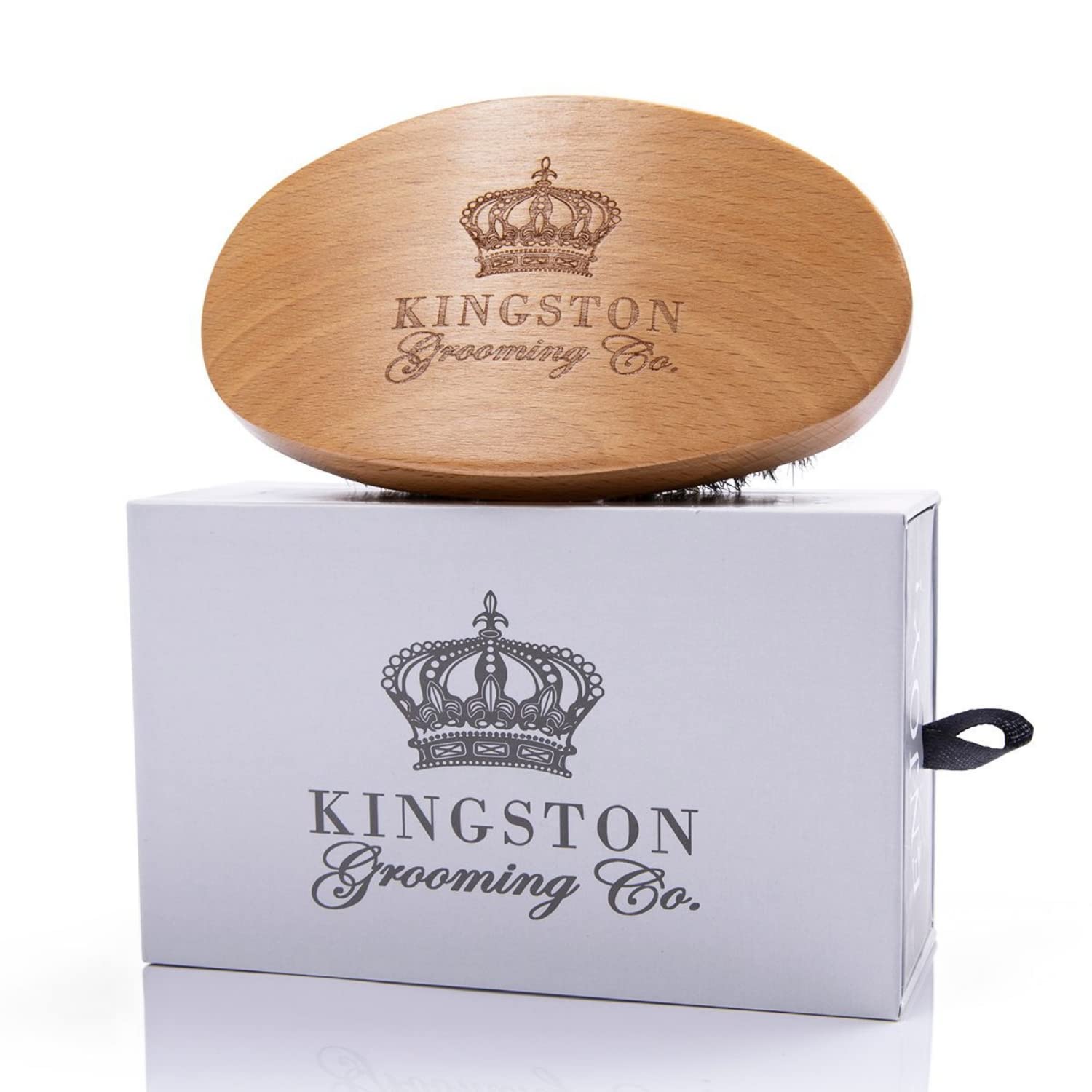 Kingston Grooming- Professional Quality, 100% Natural Wooden Dual Boar Hair Bristle Beard and Hair Brush for Men. Solid Beechwood and Engraved Contour Design with Travel Case.