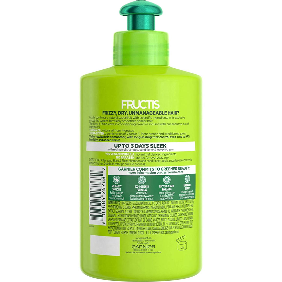 Garnier Fructis Sleek & Shine Intensely Smooth Leave-In Conditioning Cream 10.2 oz (Pack of 3)