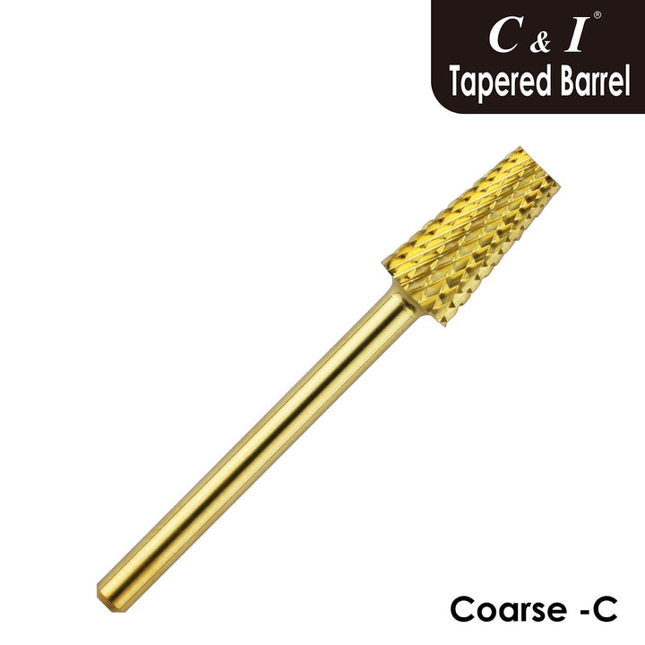 C & I Tapered Barrel Nail Drill Bit for Electric Nail Drill Machine of Nail Art (Grit Middle, Gold)