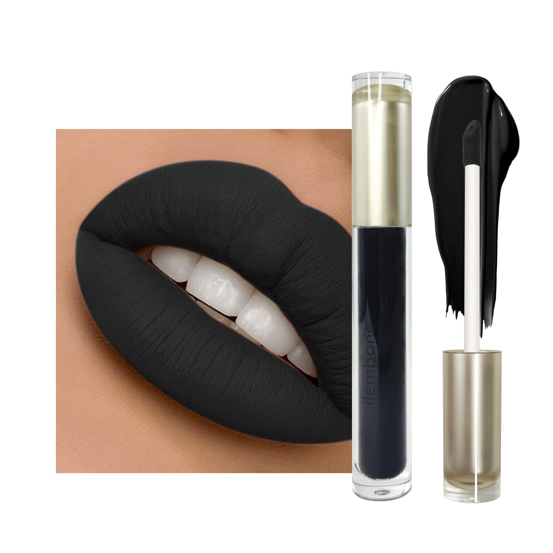 ilembane Metallic Black Liquid Lipstick - Long Lasting, Smudge Proof, Transfer Resistant Lip Color, Waterproof, Non-Transfer Formula (Mystical Moment)