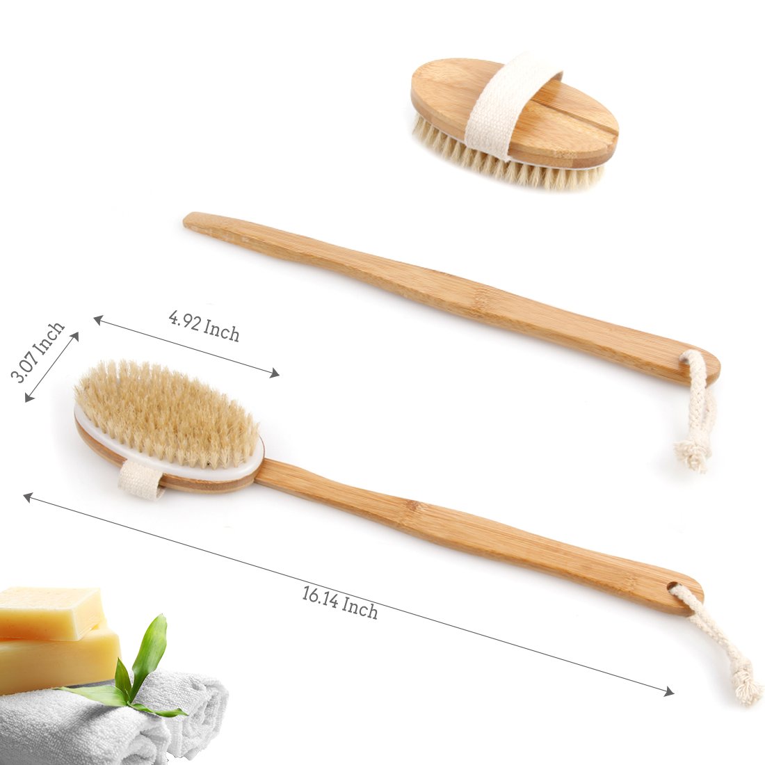 Bath Body Brush & Shower,Dry Skin Brushing with 100% Natural Boar Bristles & 16 inches Long Bamboo Detachable Handle,Back Scrubber for Exfoliates & Stimulates Blood Circulation-by Qlben