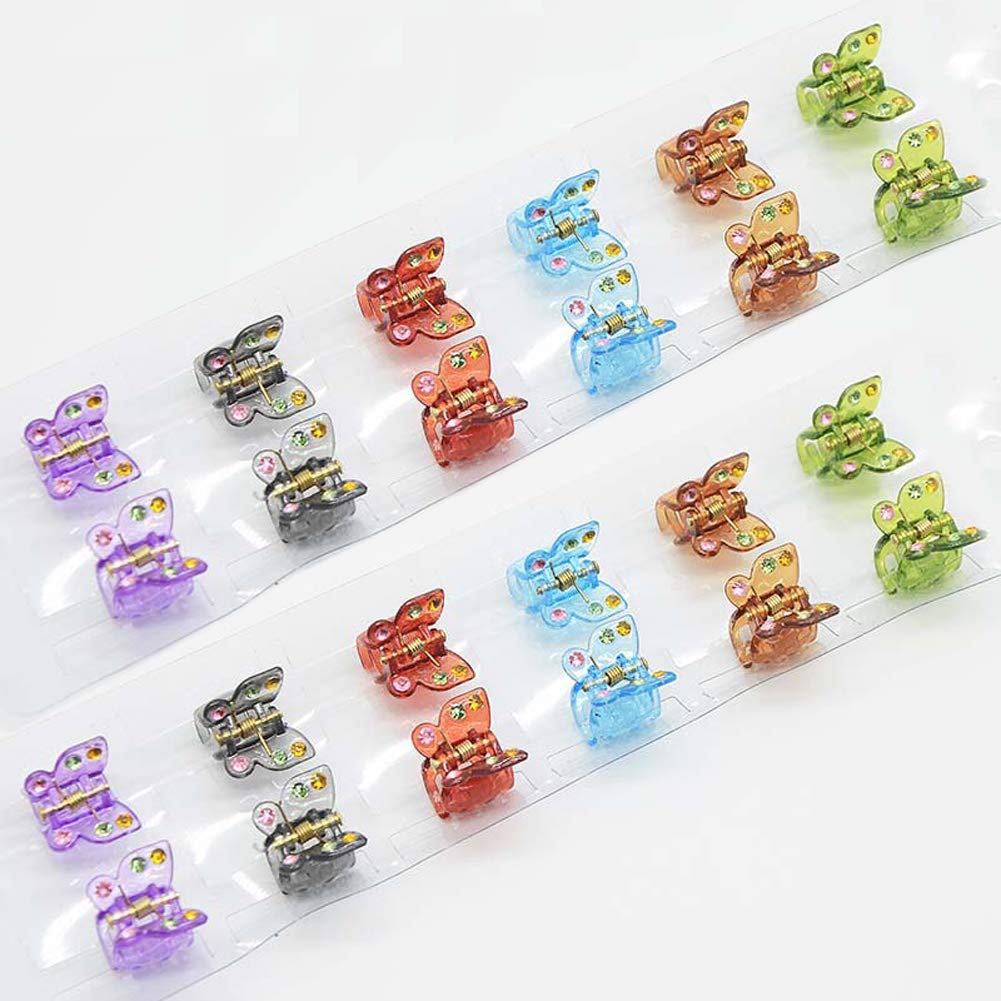 mollensiuer 24Pcs Mini Hair Clips Butterfly Plastic Rhinestone Hairs Claws Clips Barrette Hairpins Clamps Bangs Clips for Little Girl Kids Toddlers, 20mm (Multicolor)