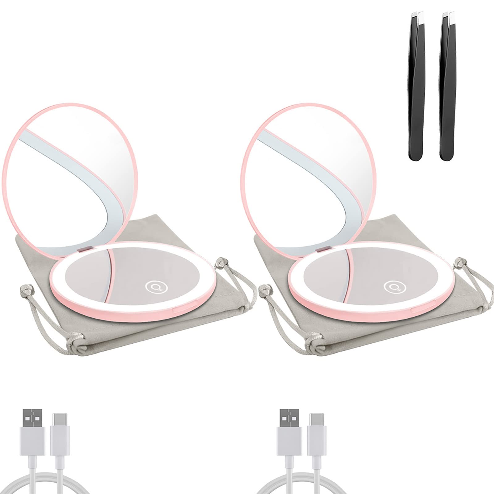 Milishow Compact Mirror with LED Light,1x/10x Magnifying Rechargeable Mirror,3.5in, Dimmable Travel Mirror for Purse,Pocket,Handheld 2-Sided Makeup Mirror