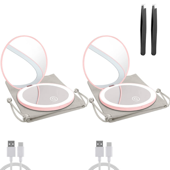 Milishow Compact Mirror with LED Light,1x/10x Magnifying Rechargeable Mirror,3.5in, Dimmable Travel Mirror for Purse,Pocket,Handheld 2-Sided Makeup Mirror