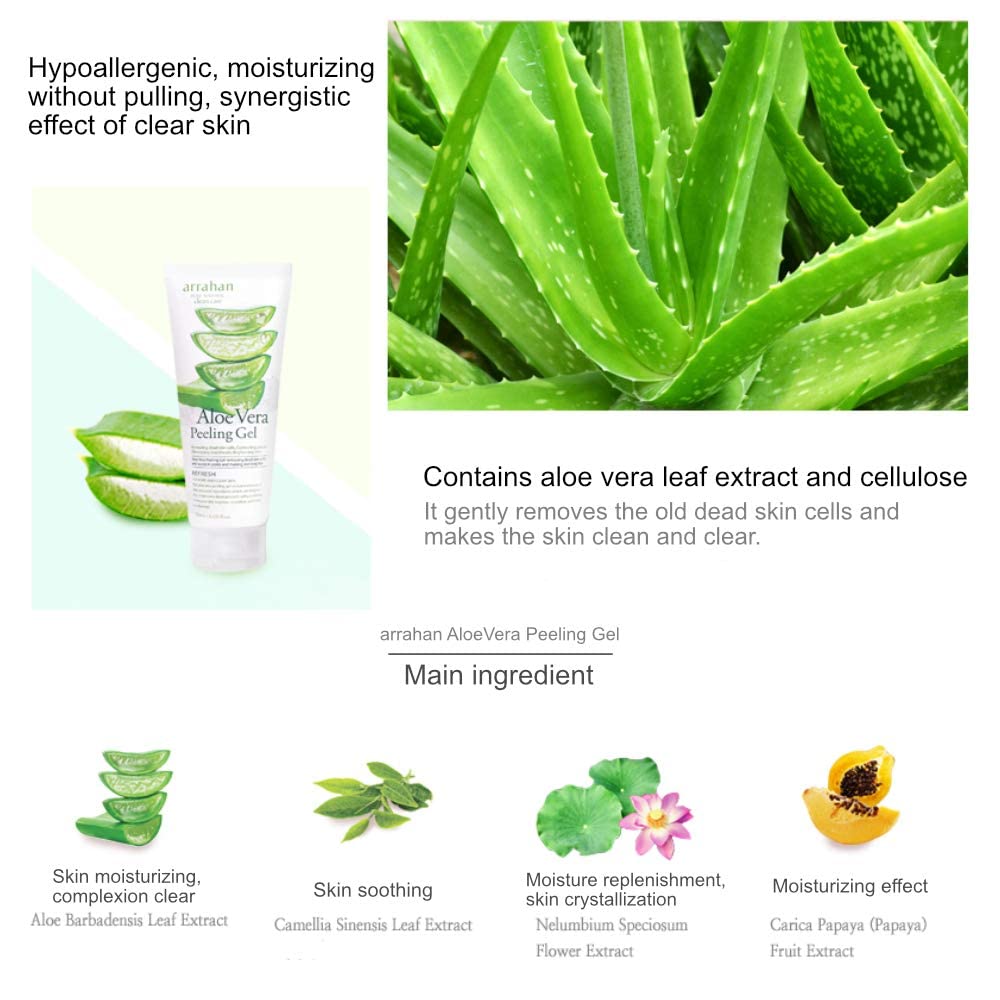 arrahan AloeVera Peeling Gel 180ml / 6.09 fl.oz Skin moisturizing, complexion clear. Skin soothing. Moisture replenishment, skin crystallization.