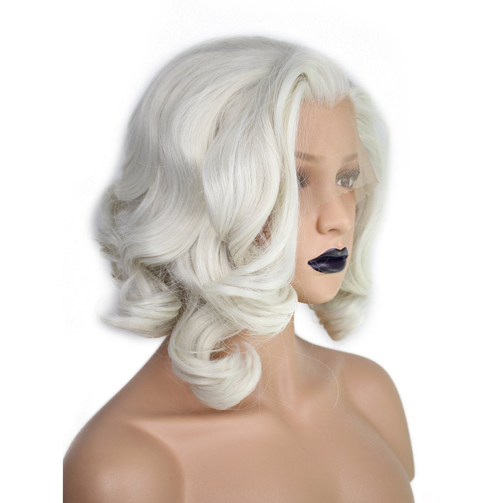 Anogol Hair Cap+Short Curly Bob Wigs Blonde Synthetic Lace Front Wig Glueless Natural Hairline For Women Heat Resistant Full Hair