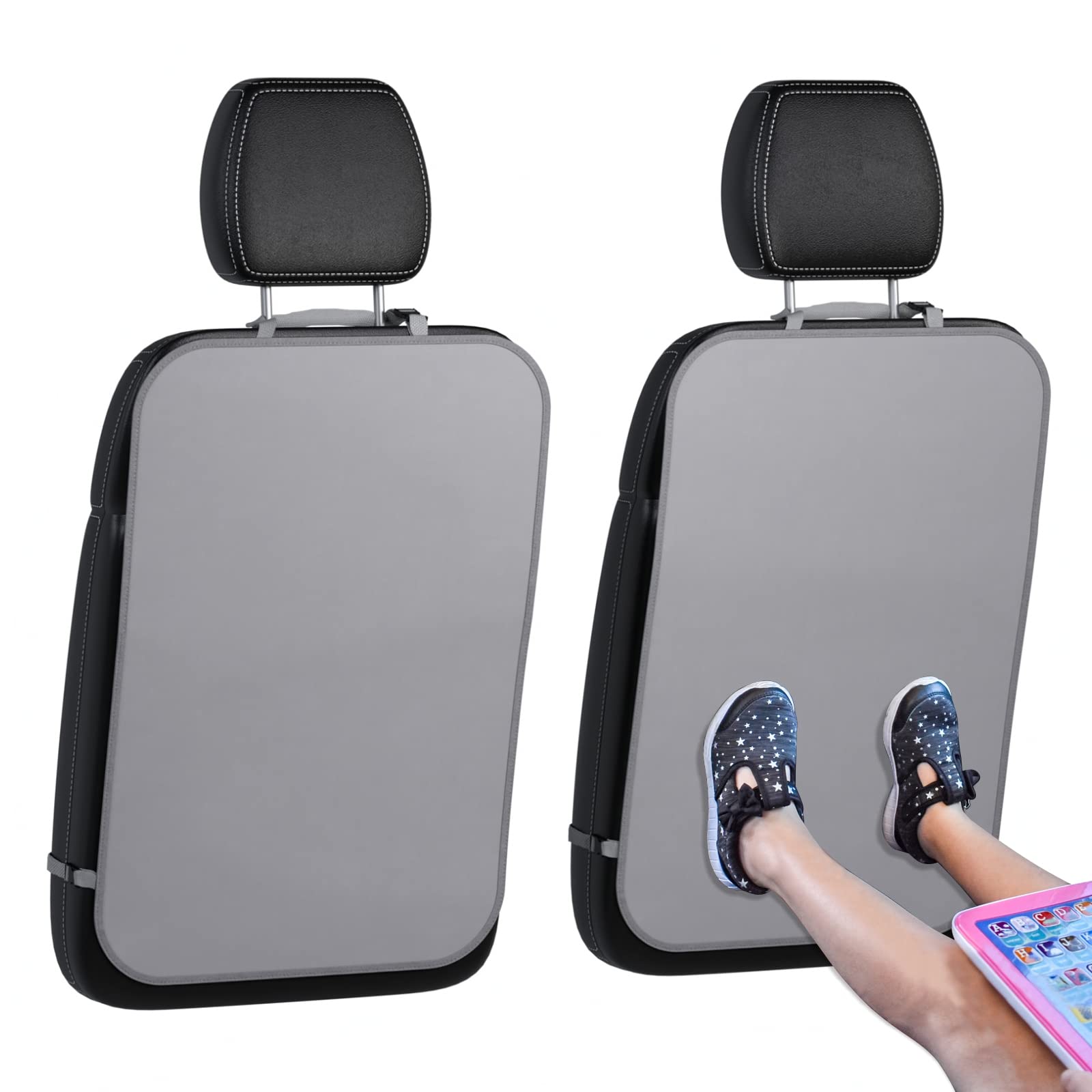 lebogner Back Seat Cover for Kids, 2 Pack X-Large Waterproof Kick Mats Backseat Protector, Durable Car Seat Back Protectors for Vehicles to Protect from Dirt, Mud & Scratches, Fits Most SUVs, Grey