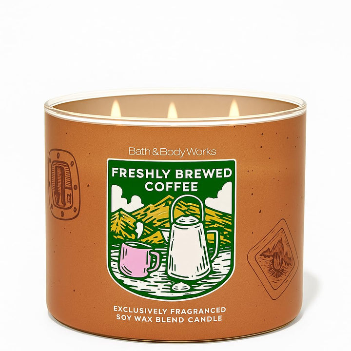 Bath & Body Works Freshly Brewed Coffee 3-Wick Candle 14.5 oz – Rich Coffee, Sweet Vanilla Cream, Sugar Crystals