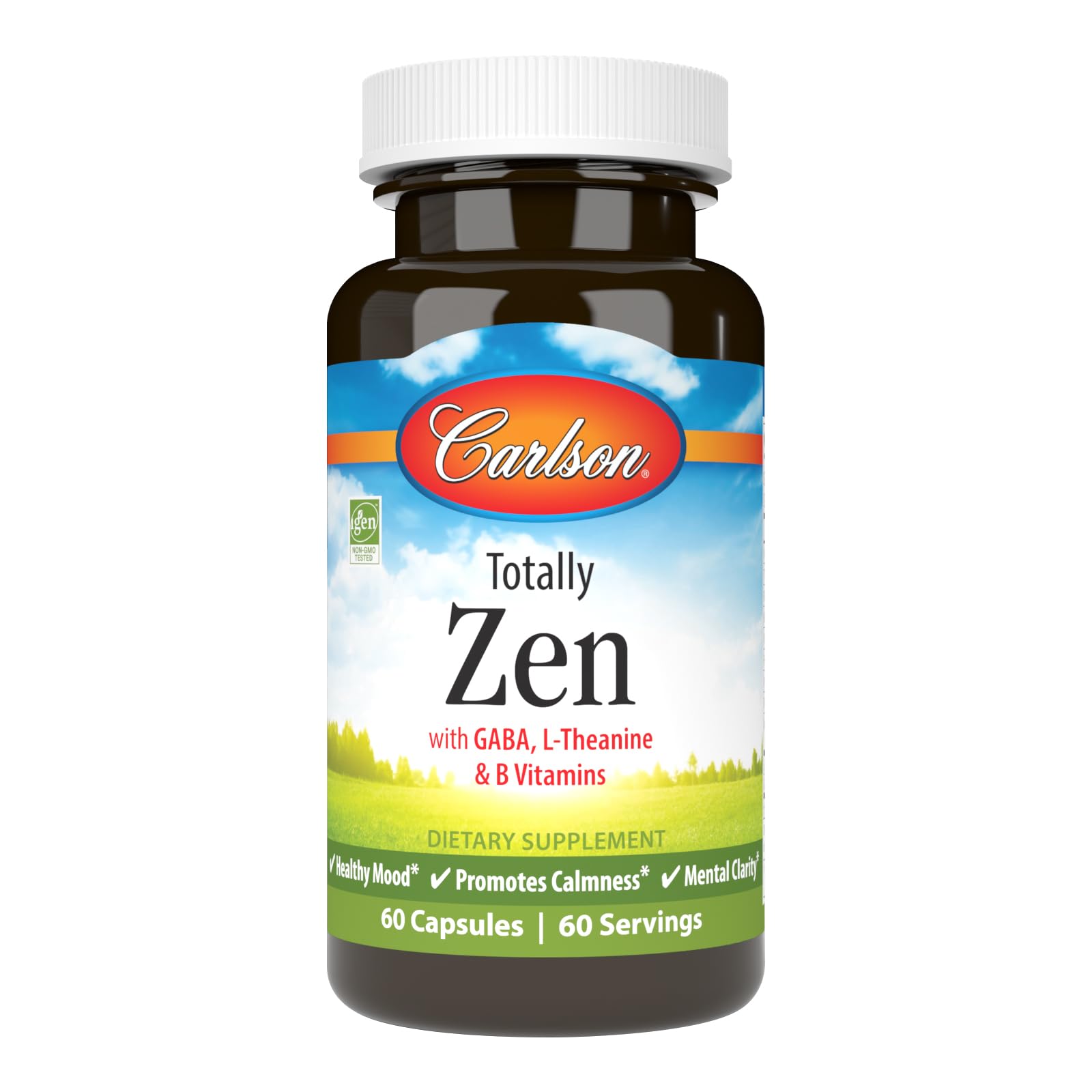 Carlson - Totally Zen, GABA, L-Theanine & B Vitamins, Healthy Mood, Promotes Calmness & Mental Clarity, 60 Capsules