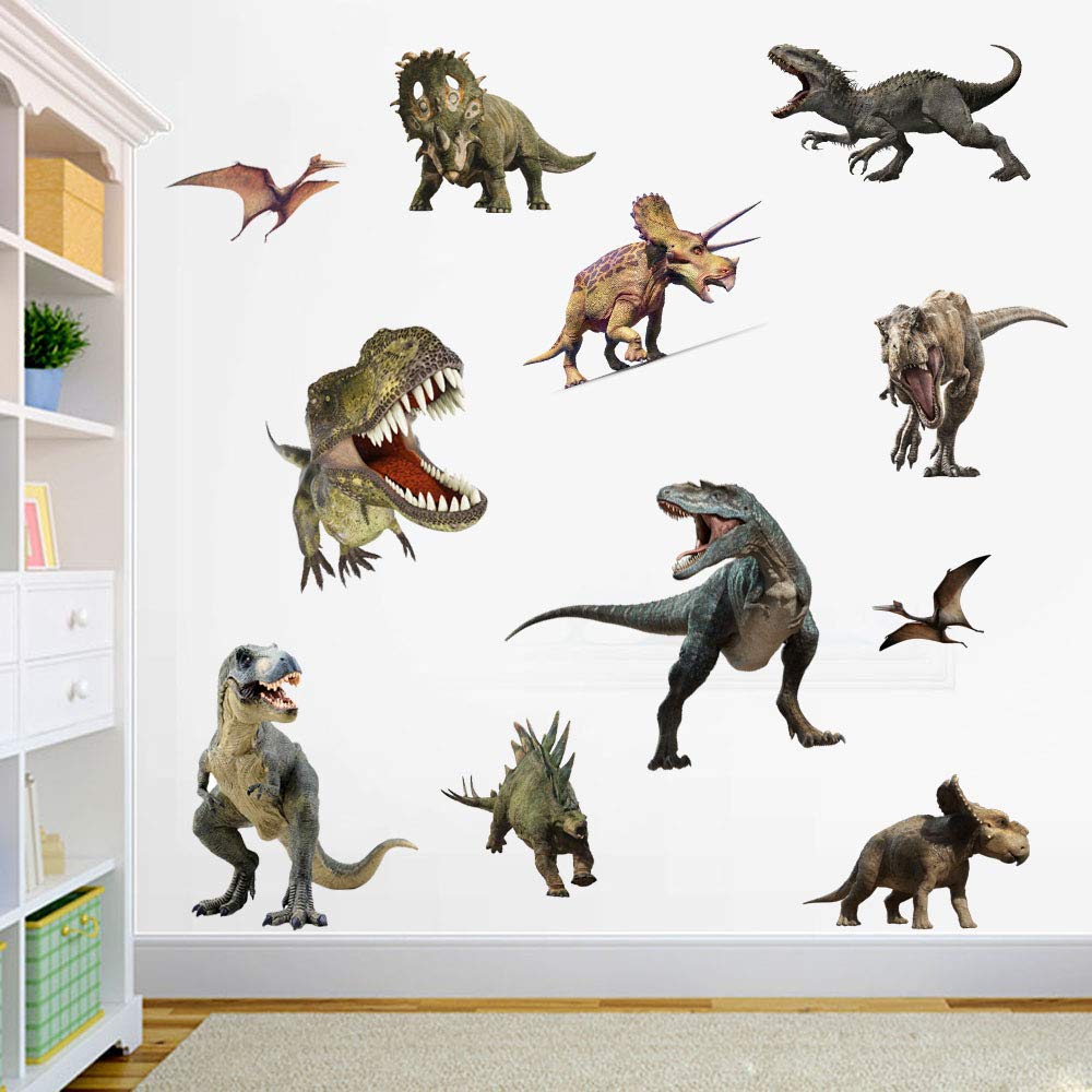 Dinosaur Wall Stickers for Boys Room, Peel & Stick Removable Wall Art Sticker Decals for Kids Bedroom Nursery Playroom Living Room Decoration