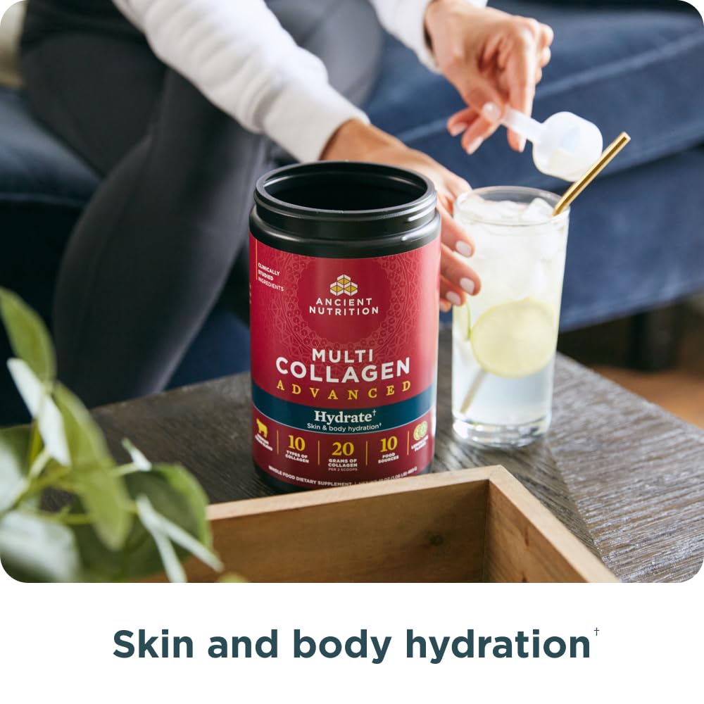 Ancient Nutrition Advanced Multi Collagen Protein Powder Hydrate, Lemon Lime, 30 Servings