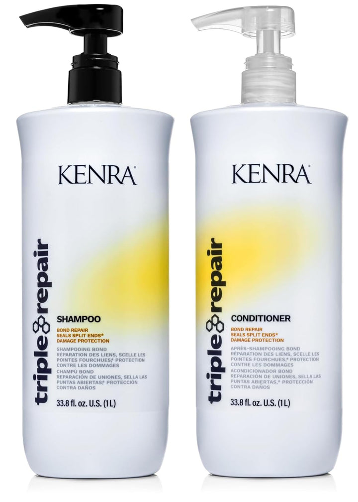 Kenra Triple Repair Shampoo & Conditioner Set | Targets & Repairs Weak or Broken Bonds | Split Ends | Damaged Hair | Bond Builder | Sulfate-Free | 33.8 fl. oz., White