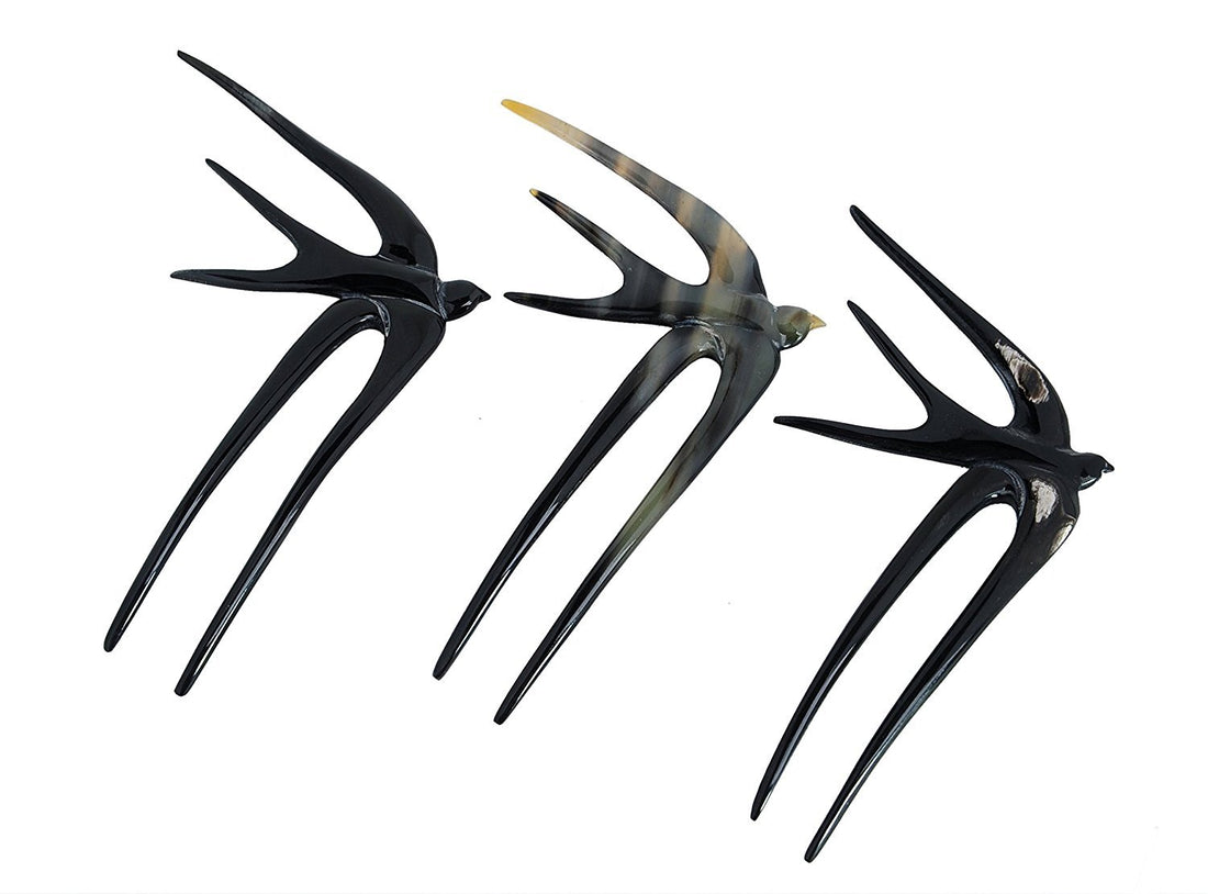 Marycrafts Black Buffalo Horn Swallow Bird Hair Fork, Hairfork, Hair Pin, Hairpin, Hair Accessory Toy Handmade 4.72