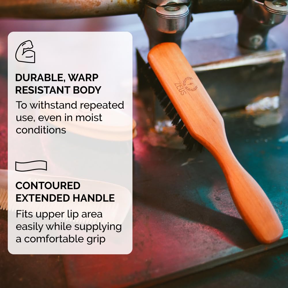 ZEUS Boar Bristle Beard & Mustache Handled Brush for Men, Soft Bristles, Travel Beard Care Brush with Handle (Made in Germany) J92