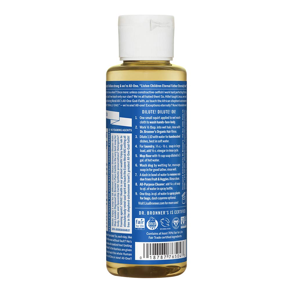 Dr. Bronner's - Pure-Castile Liquid Soap (Peppermint, 4 ounce) - Made with Organic Oils, 18-in-1 Uses: Face, Body, Hair, Laundry, Pets and Dishes, Concentrated, Vegan, Non-GMO