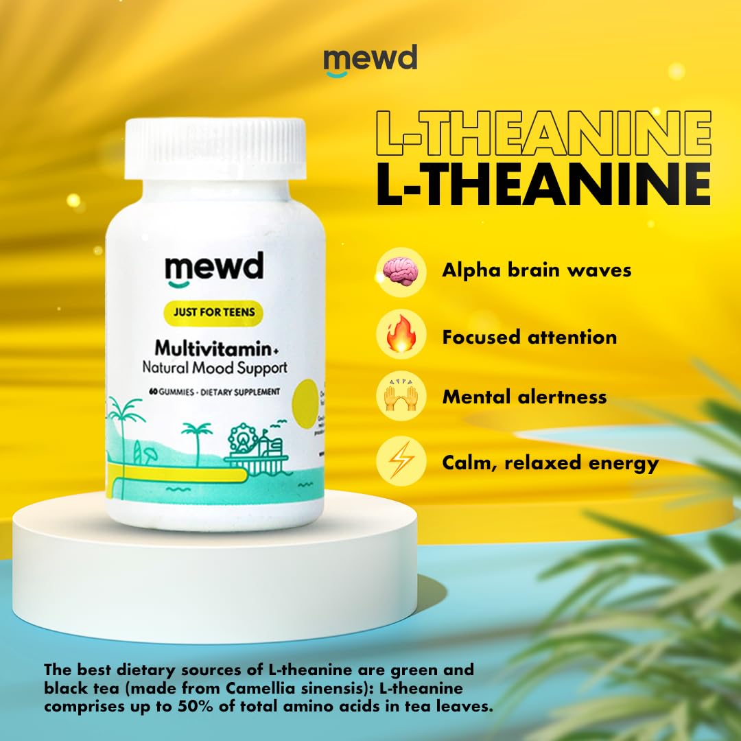 MEWD Teen/Kids Daily Multivitamin Gummy with Natural Mood Enhancer,Vegan,Immune System Booster Supplement,Kids Vitamin with Iron,Zinc,Gluten Free-Focus Vitamin for Kids-Brain Health-Made in USA