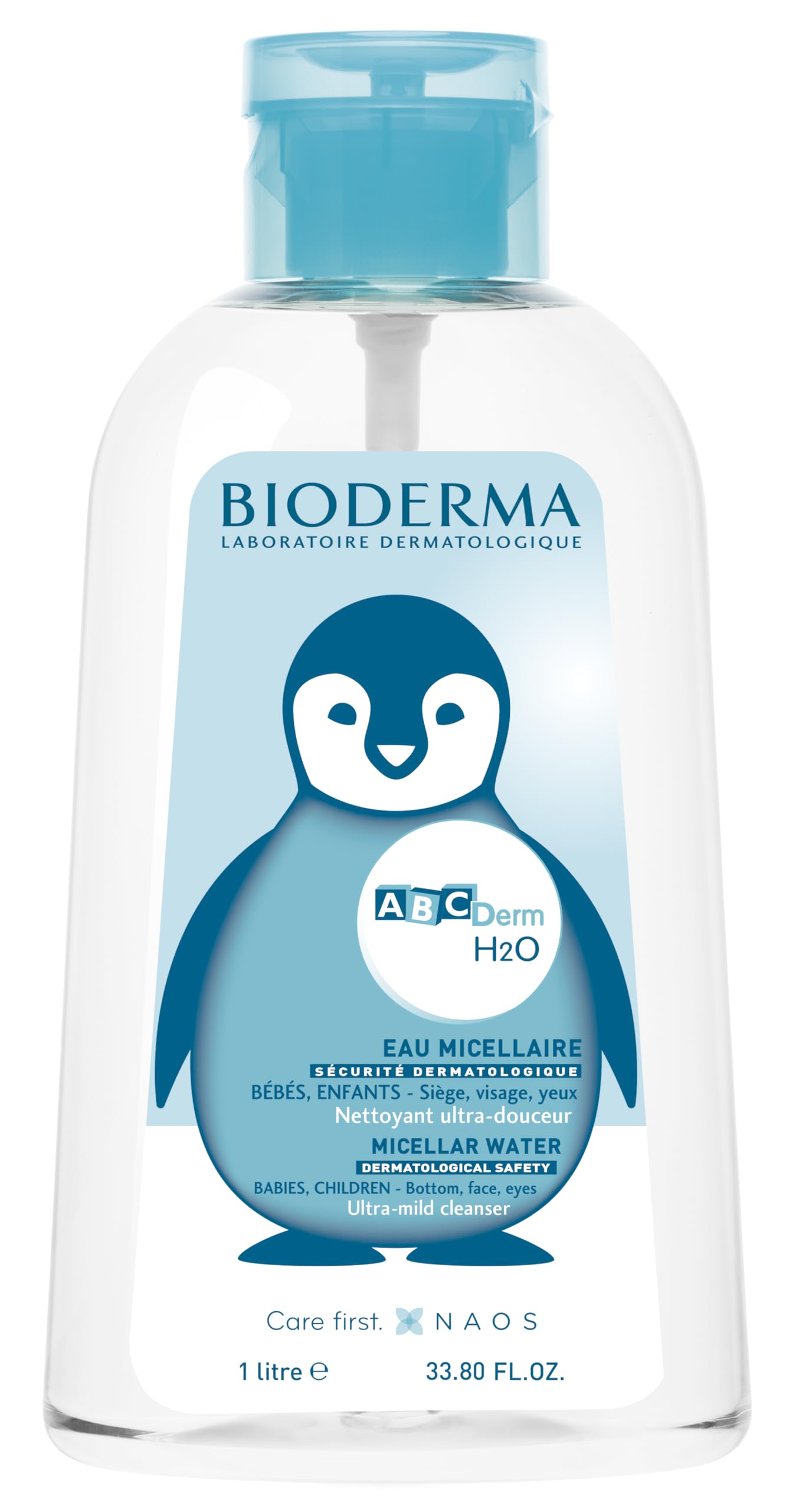 Bioderma ABCDerm H2O - Baby Skin Care - Micellar Cleansing Water for Babies and Kids, Blue, 33.8 Fl Oz