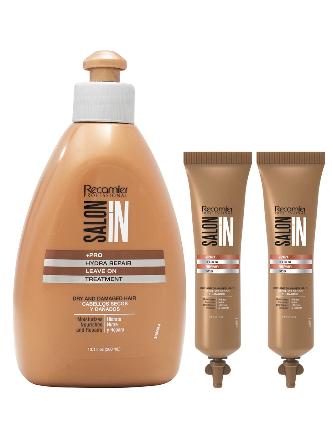 RECAMIER Leave-In Conditioner Detangler + 2 Hydra Repair SOS | Dry Damaged Hair Treatment | Comb Cream Styling Lotion | Tratamiento Cabello Seco Maltratado 10.1 OZ