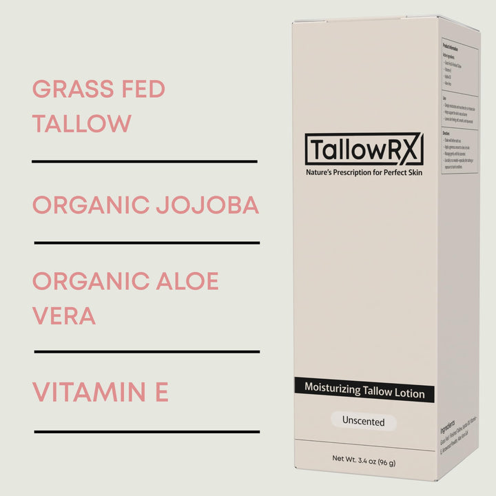 TALLOWRX Whipped Tallow Lotion – Deep Moisture for Face & Body – Organic, Grass-Fed Tallow with Aloe & Vitamin E – Non-Greasy Hydration – (3.4 oz, Unscented)