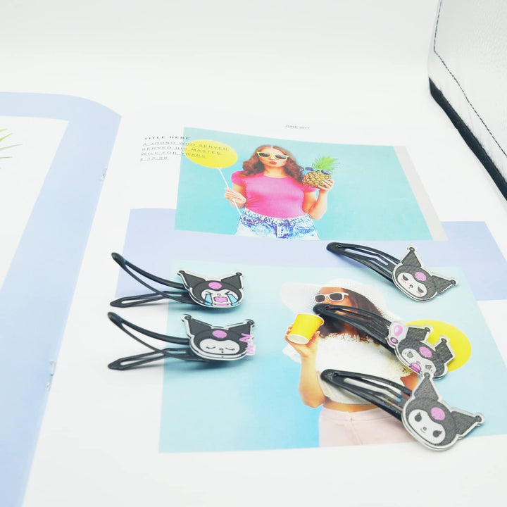 Rondlaho Hair Clip, 5 Pcs Kawaii Kumi Cartoon Pattern Metal Snap Hair Clips, Acrylic Hairpins for Girls Kids Teens Hair Accessories, 2.36 inch, Black Kumi, Youth Female, Hair Securing, 8 Count