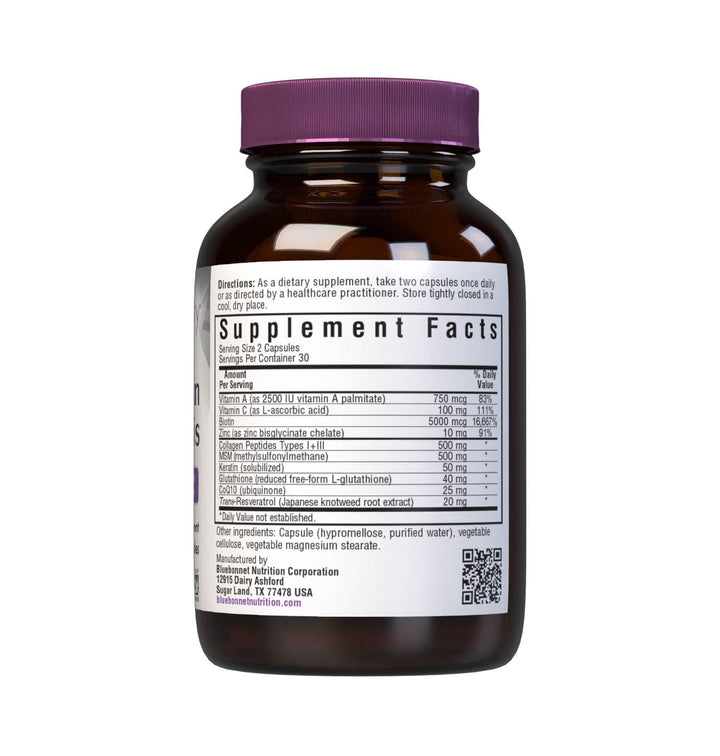 Bluebonnet Nutrition Beautiful Ally Hair, Skin & Nails, Hydrolyzed Collagen from Grass Fed Cows, Collagen Peptides Type 1 & 3, Non GMO, Gluten Free, Soy Free, Milk Free, Kosher, 60 Vegetable Capsules