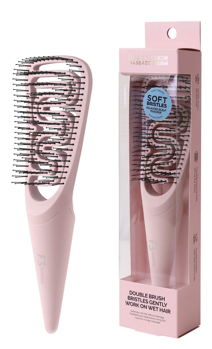 F3 Systems, Magic Tension Massage Brush, Detangler Comb with Flexible Bristles, Remove Knots and Tangle, Scalp Massage, Wet & Dry Hair, Detangling Brush for Adult and Kids Hair, Professional care