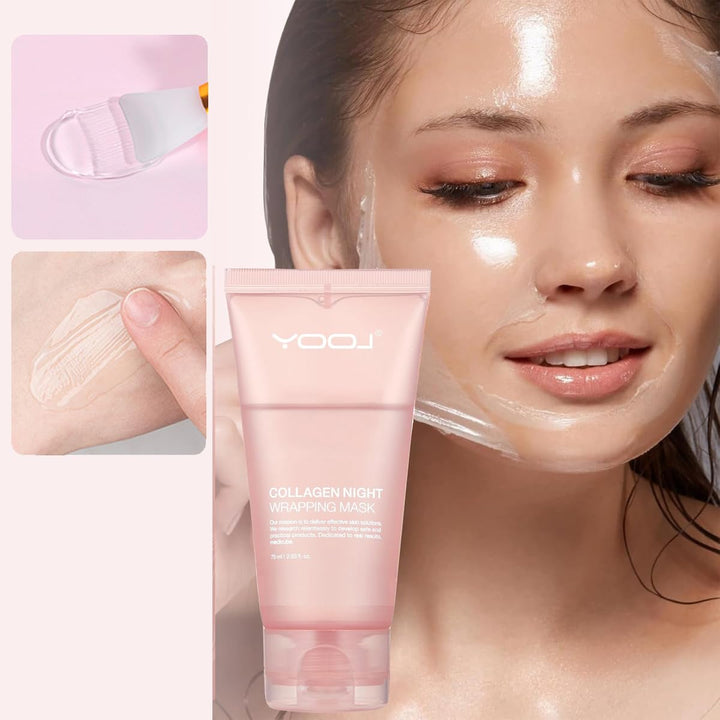 MULPG Collagen Overnight Wrapping Peel Off Facial Mask Pack,Collagen Night Wrapping Mask,Hydrates and Tightens Skin,Reduces Sagging,Elasticity & Hydration Care 2.54 fl.oz (Brush Included)