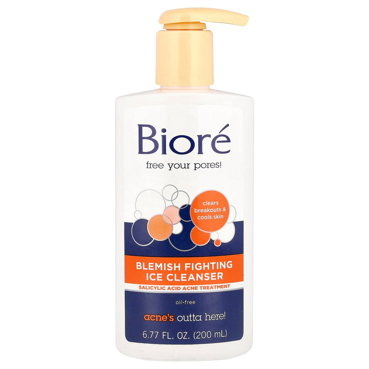 Bioré Blemish Fighting Ice Cleanser, Salicylic Acid, Clears and Helps Prevent Acne Breakouts, Cools & Refreshes Skin, Oil Free, 6.77 Ounce