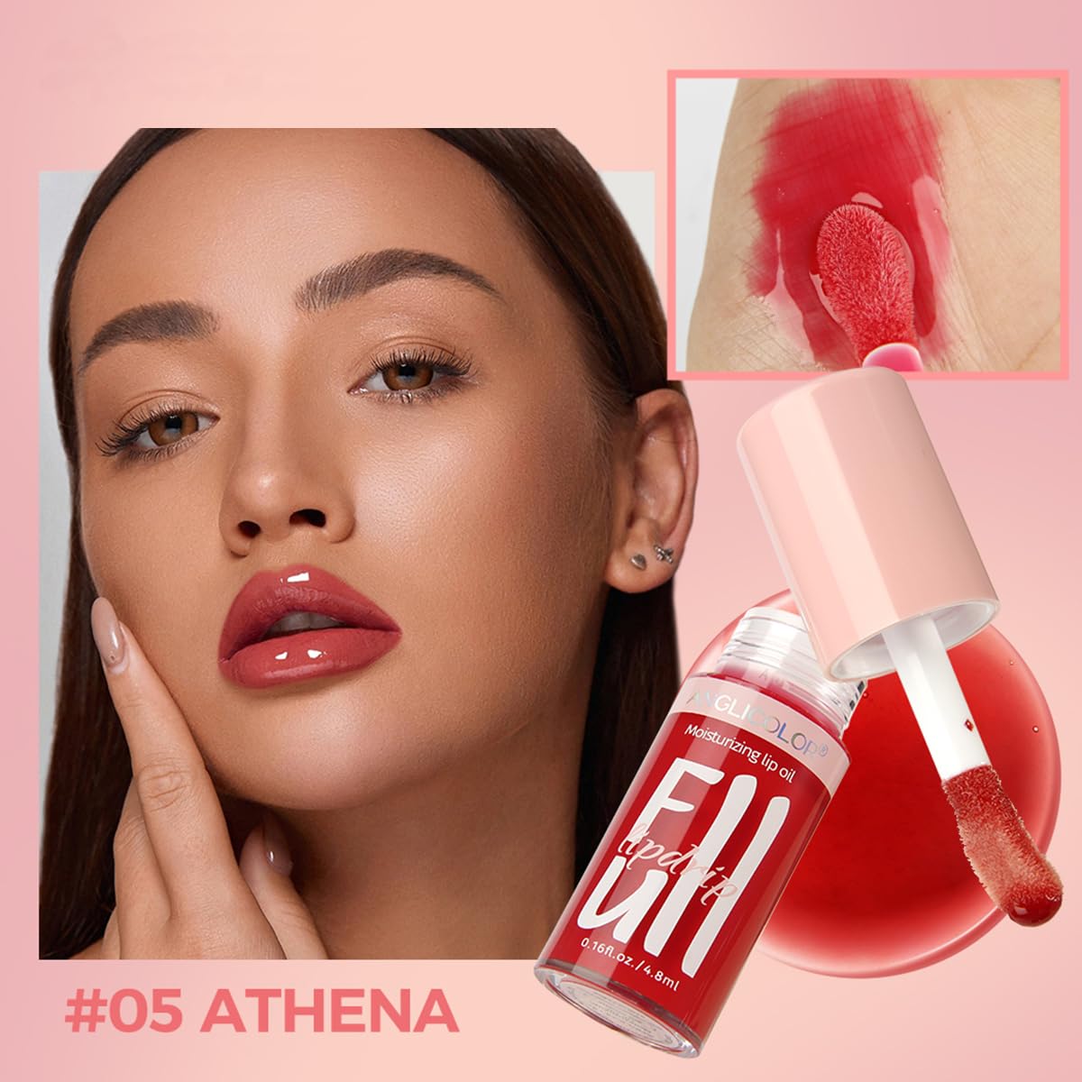 Moisturizing Lip Oil, No-Sticky Tinted Lip Gloss for Dry Lips Lip Balm Lip Care, Shiny and Vegan Tinted Lip Gloss 0.16OZ - O5 ATHENA