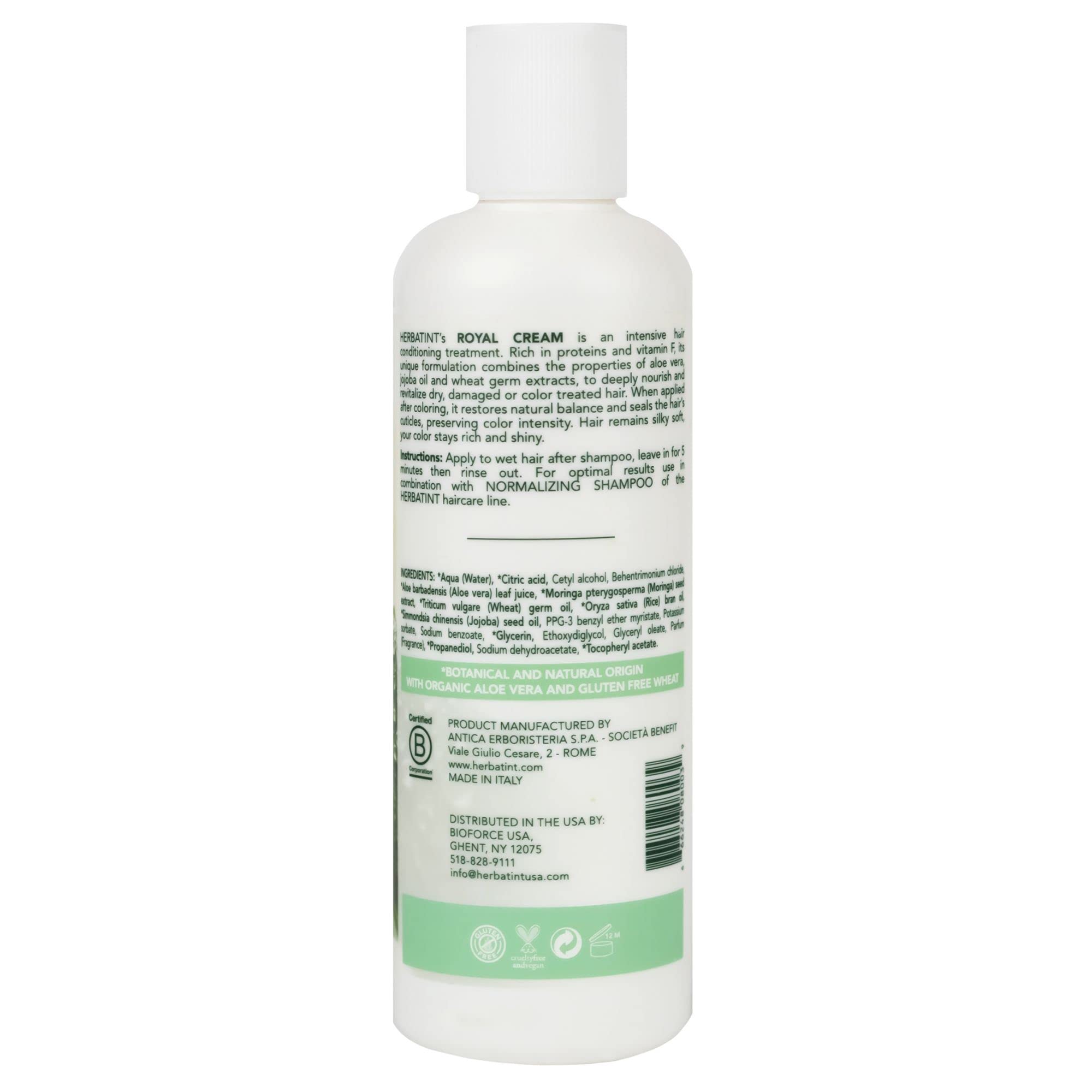 Herbatint Royal Cream Conditioner - With Aloe Vera, Jojoba Oil & Wheat Germ - Enhances Color, Softness & Shine - No Parabens, Sulfates, Gluten - 8.79 fl oz