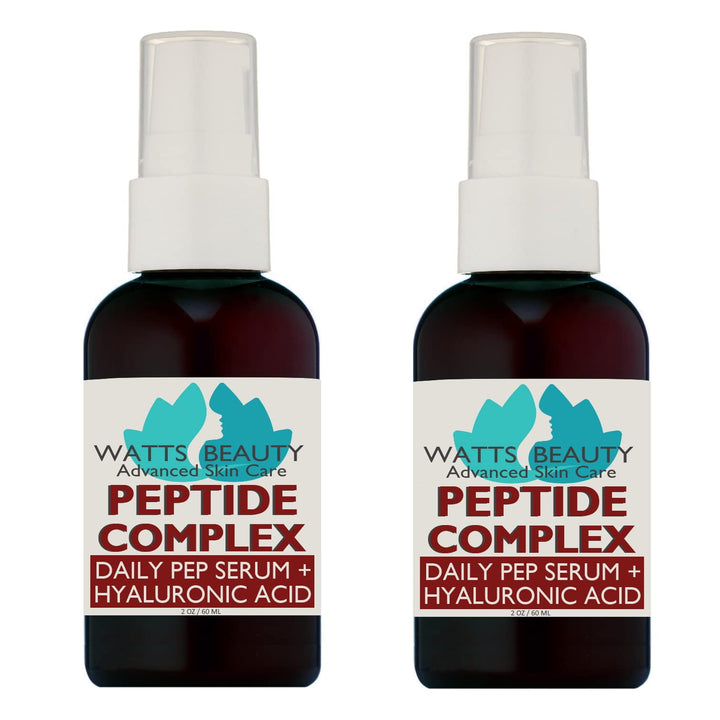Watts Beauty Peptide - Hyaluronic Acid Concentrated Serum Complex with L - Arginine & Silk Amino Acids - 98% Natural / 72% Organic 2 -2oz Pumps AD
