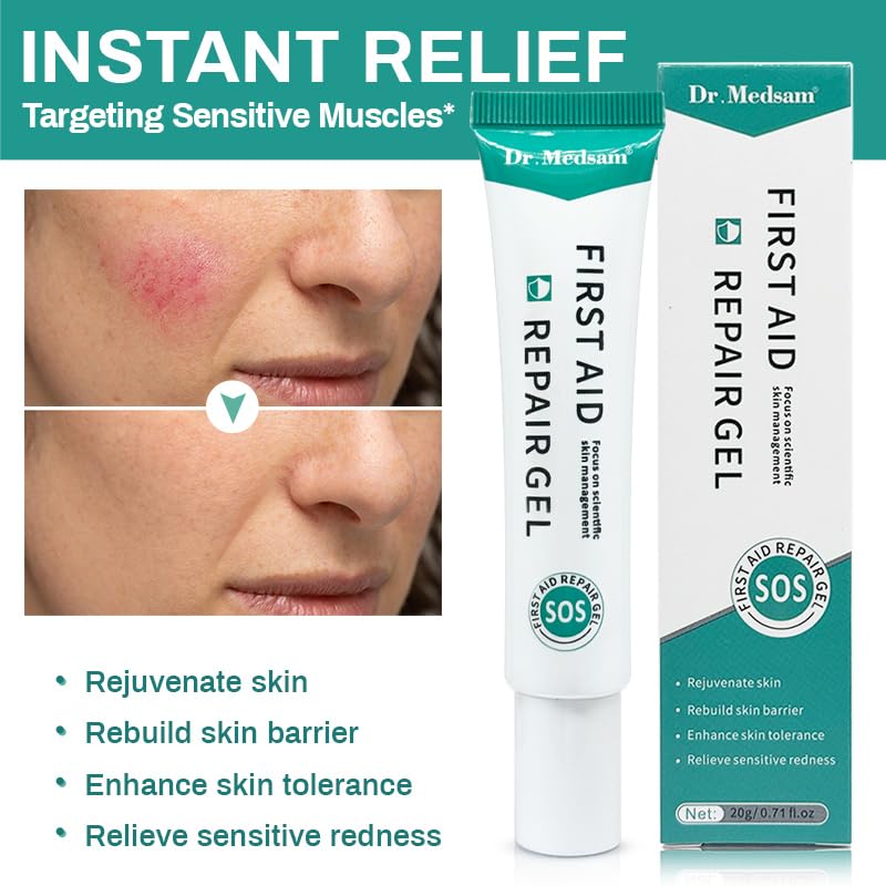 Dr.Medsam First Aid Repair Gel, Hydrogel First Aid Ointment for Sunburn, Dull Skin, Rough, Sensitive Fragile, Dry, Coarse Pore, Enhance Skin Tolerance Relieve Sensitive Redness 20g/0.7Oz
