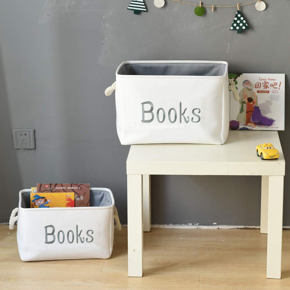 INough Book Basket for Kids Room, Book Storage Basket Book Organizer for Nursery Room Classroom Library Book Storage Box Collapsible Book Bins with Drawstring Closure for Cartoon Book Reading