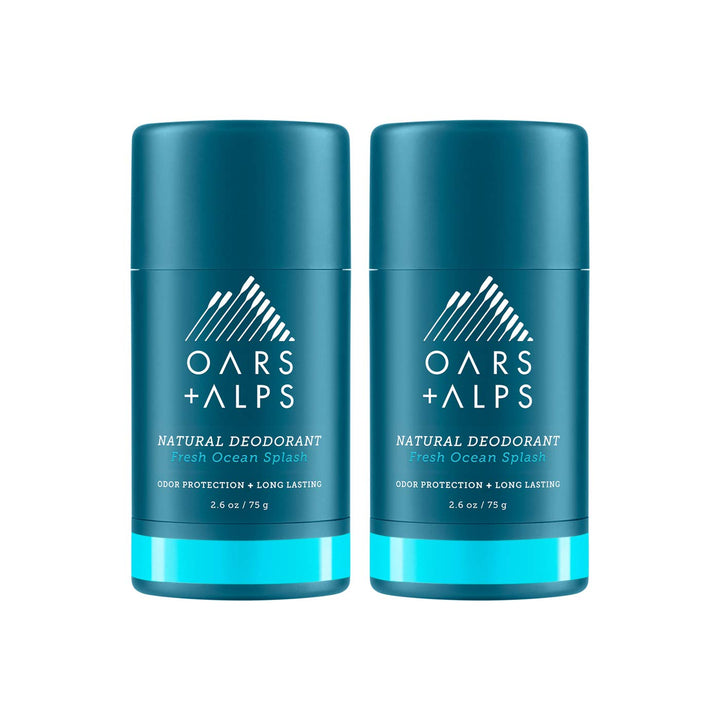Oars + Alps Natural Deodorant for Men and Women, Aluminum Free and Alcohol Free, Vegan and Gluten Free, Fresh Ocean Splash, 2 Pack, 5.2 Oz